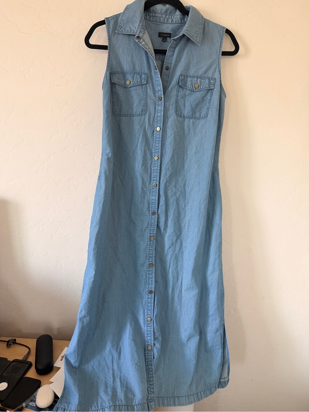 Talbots Light Blue Sleeveless Denim Shirt Dress Size 2